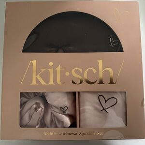 Kitsch Satin Sleep Set in Pink and black out eye mask.